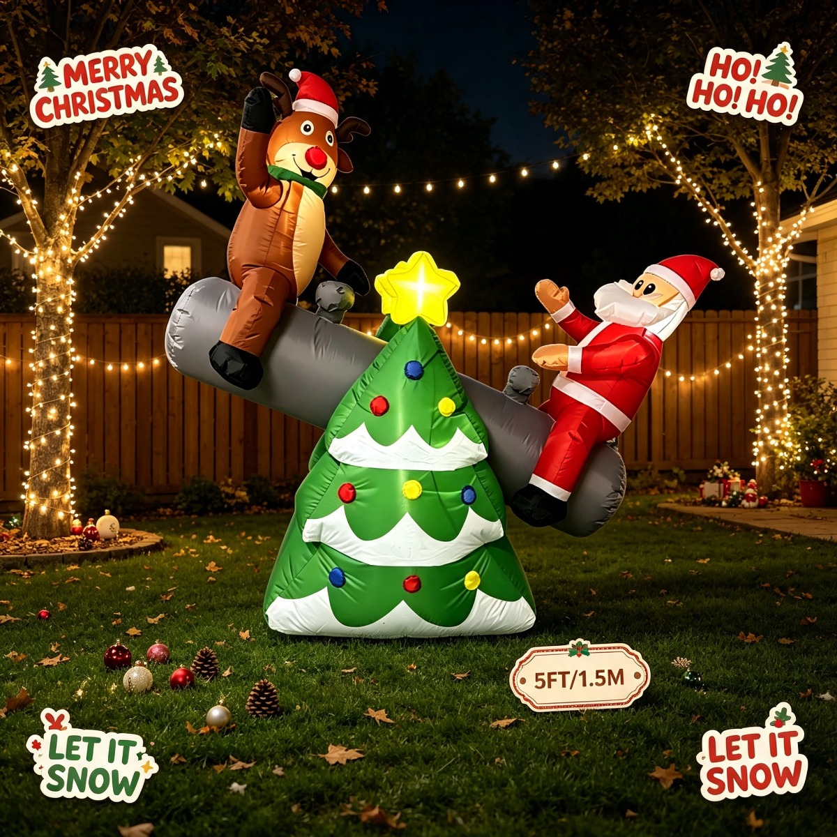 Outdoor Lighting On Trees - Надувные рождественские игрушки: Санта и олень