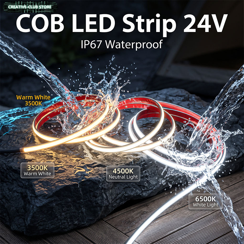 Outdoor Lighting Low Voltage - Водонепроницаемая светодиодная лента COB IP67, низковольтная